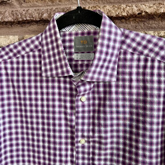 Thomas Dean Men's Purple Op Art Button Front Shirt Flip Cuff Size Medium - Picture 6 of 8